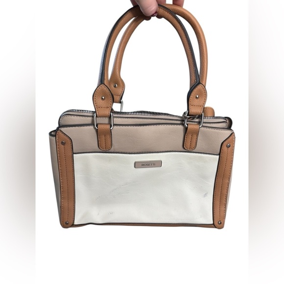 Rosetti Handbags - Rosetti Tan and White Rectangle Crossbody Satchel Bag